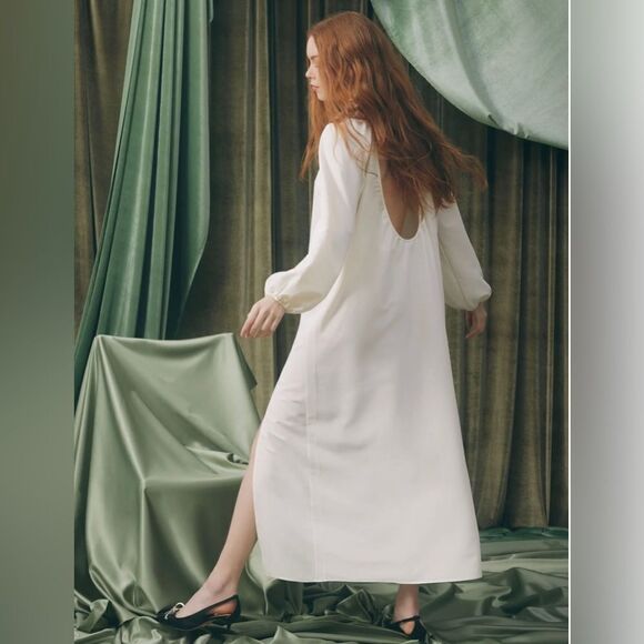 NWT Hill House Simone Maxi Dress XXL Coconut Milk Crepe High Slit Open Back - Picture 7 of 15